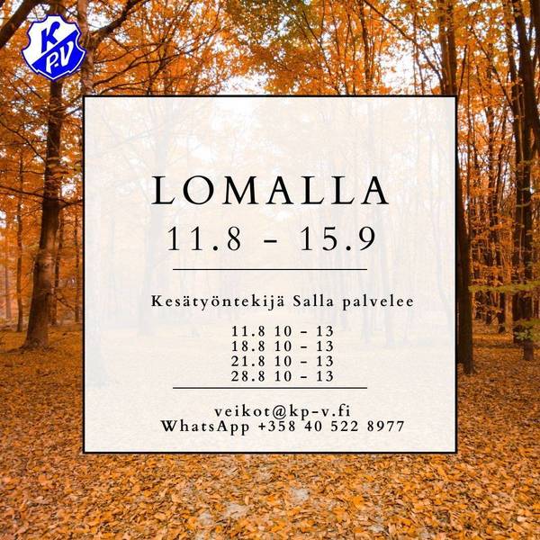 Toimisto lomalla 11.8-12.9.2025