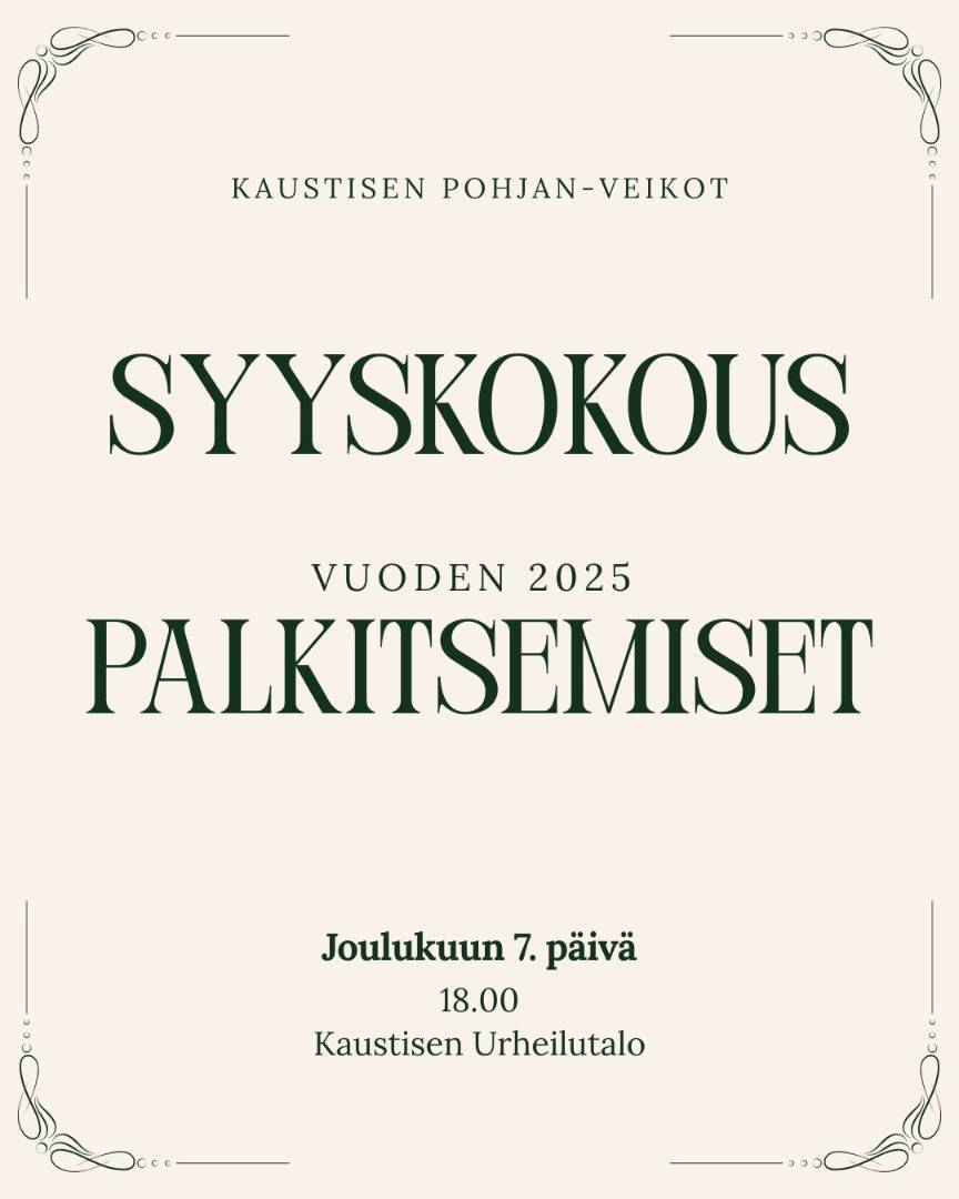 Syyskokous ja palkitsemistilaisuus 7.12.2025