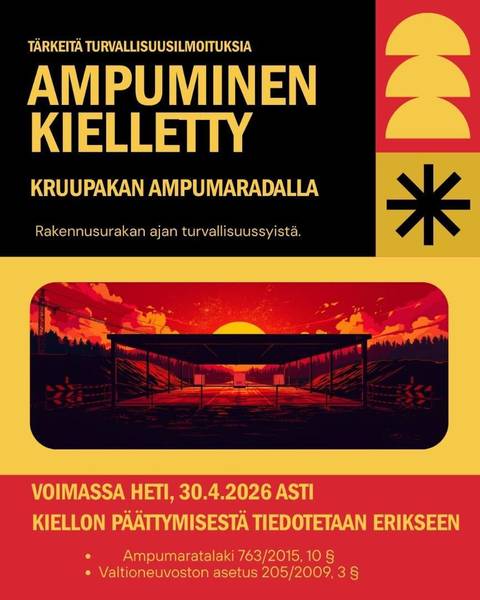Ampumarata käyttökiellossa rakennusurakan ajan
