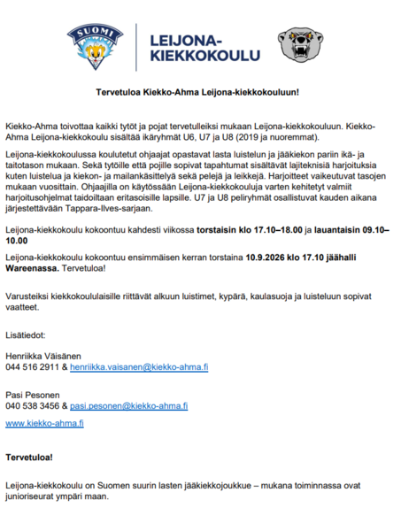 LEIJONA-KIEKKOKOULU 2026-2027