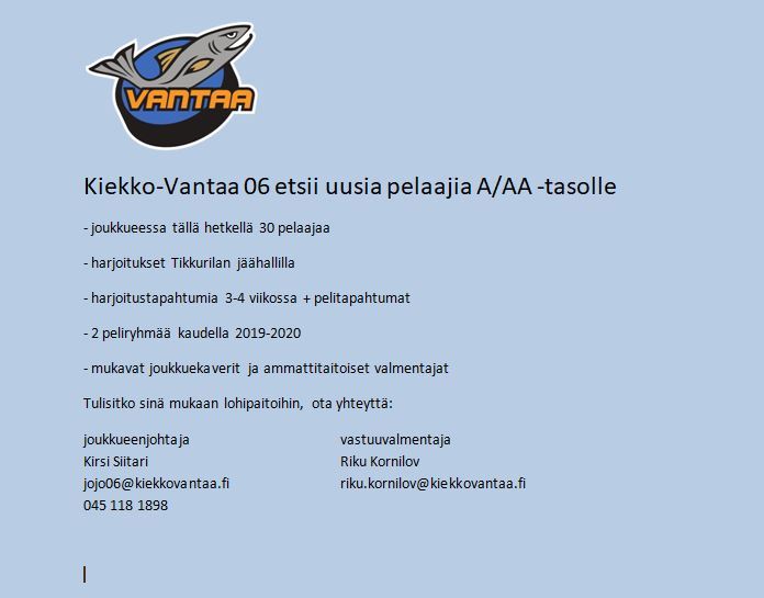 Kausi 2019-2020 avattu, uusia pelaajia mahtuu joukkueeseen