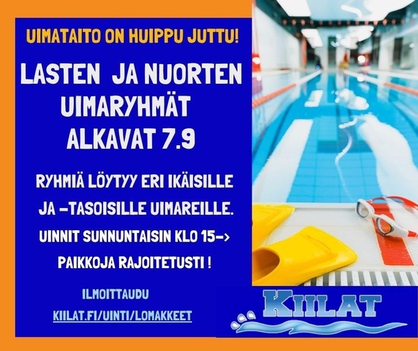Hei, lasten ja nuorten uimaryhmät alkavat 7.9.2025!!