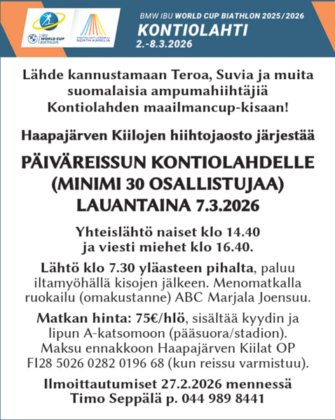 Kisamatka Maailmancup-kilpailuihin Kontiolahdelle