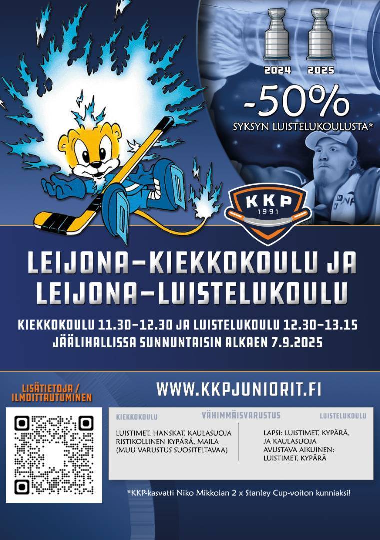 Luistelu- ja kiekkokoulun aloitus 7.9.2025 Jäälihallilla.