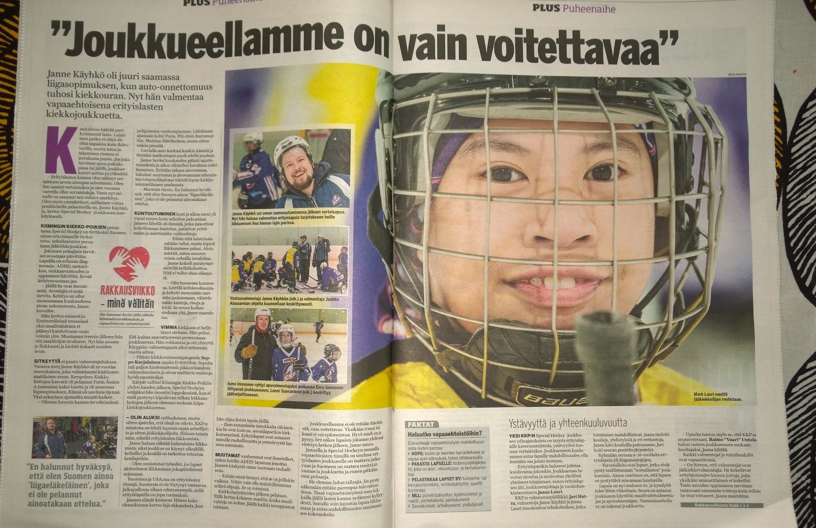 Ilta-Sanomat 13.2.2016 / valmentaja Janne Käyhkö ja Special Hockey