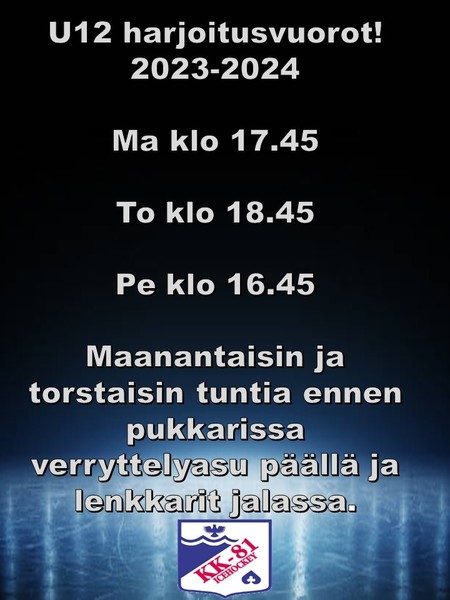 Harkkavuorot viikosta 37 alkaen. viikoilla 35 ja 36 maanantain harjoitukset ovat tiistaina klo 18.00