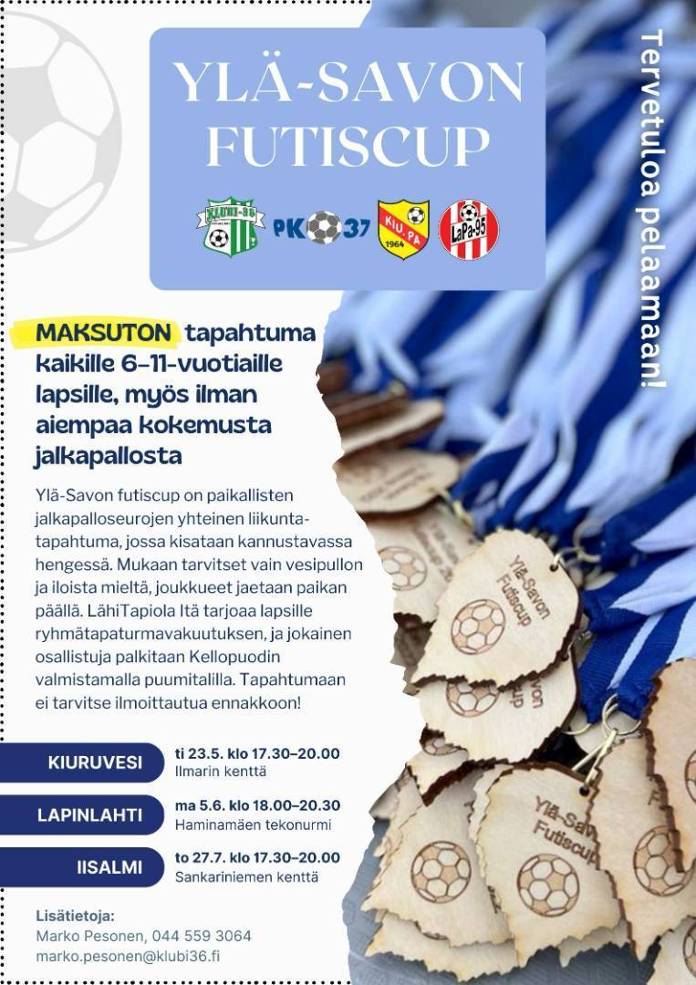 Ylä-Savon futiscup tulee Kiuruvedellä, Lapinlahdella ja Iisalmessa – tervetuloa pelaamaan!