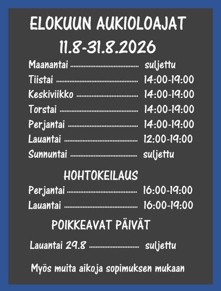 Elokuun aukioloajat