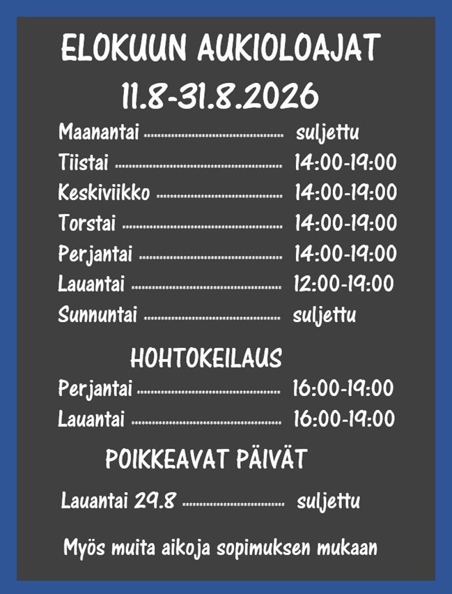 Elokuun aukioloajat