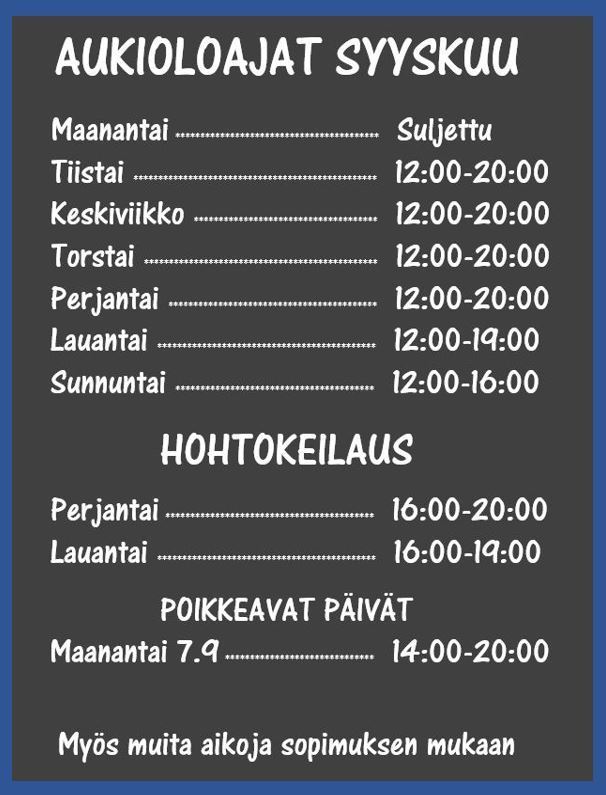 Syyskuun aukioloajat