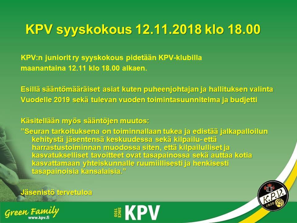 KPV:n Juniorit ry syyskokous 12.11