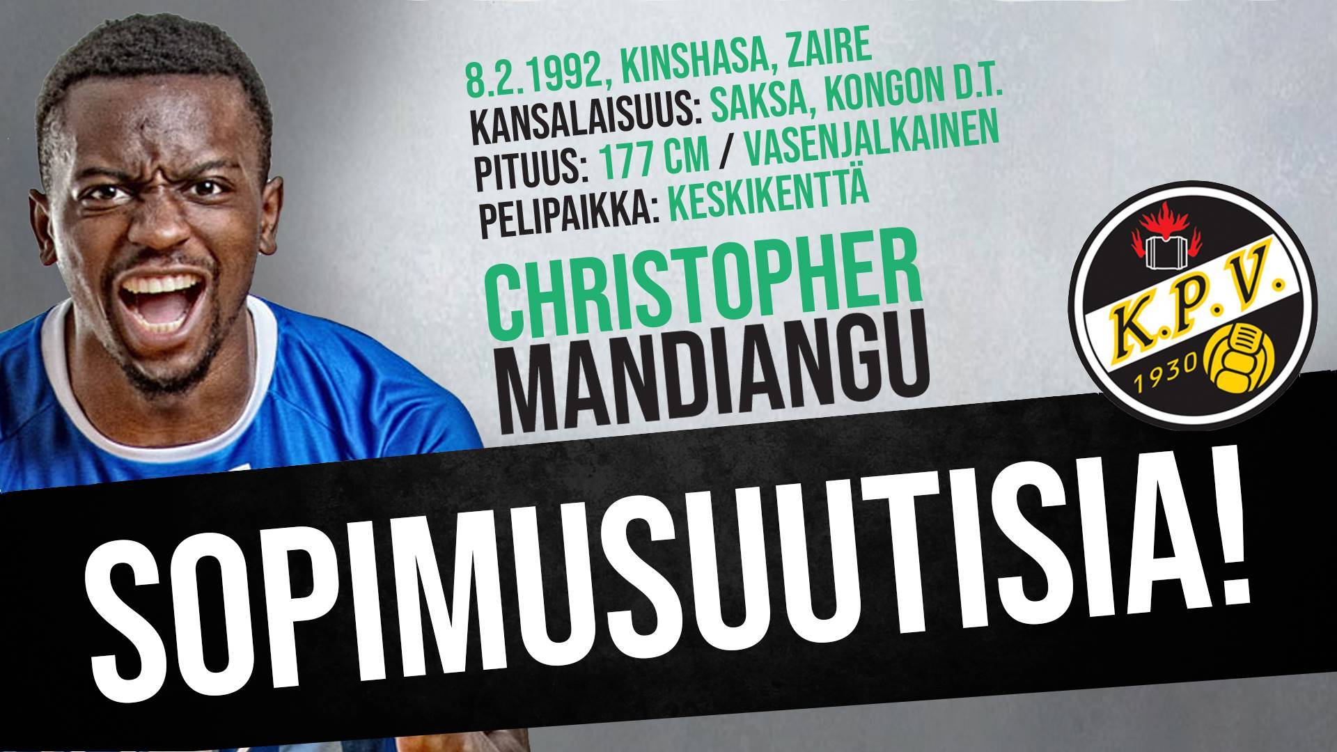 SOPIMUSUUTISIA: Christopher Mandiangu siirtyy KPV paitaan