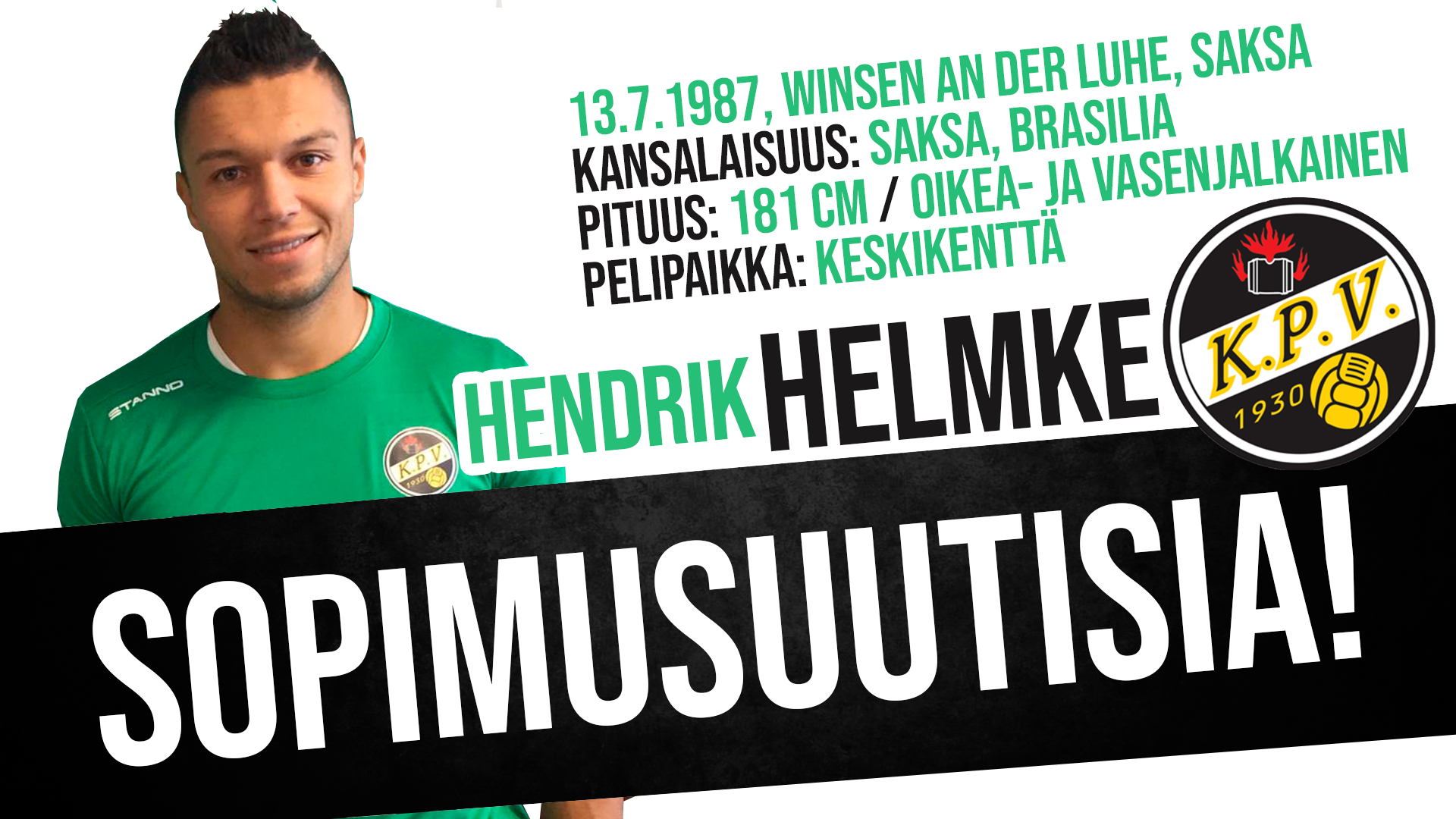 SOPIMUSUUTISIA: Hendrik Helmke KPV:n paitaan!