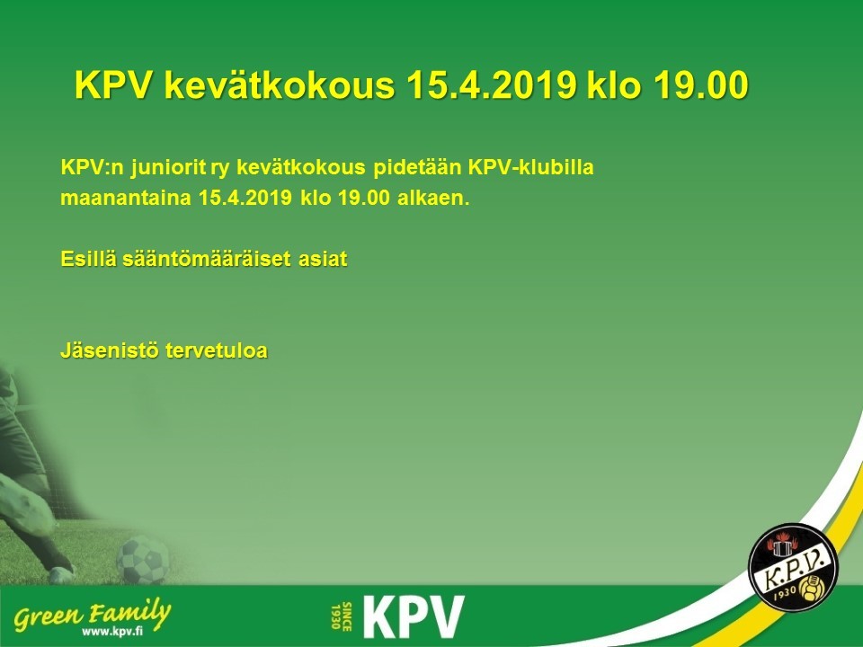 KPV:n Juniorit ry kevätkokous 15.4.2019