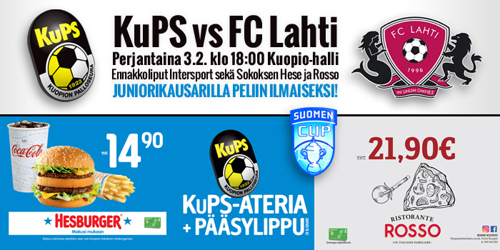 KuPS - FC Lahti perjantaina Kuopio-hallissa