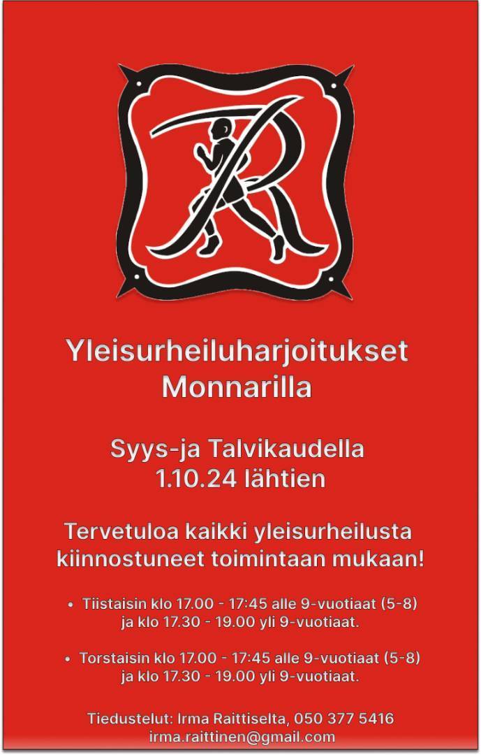 Yleisurheiluharjoitukset Monnarilla Syys-ja Talvikaudella