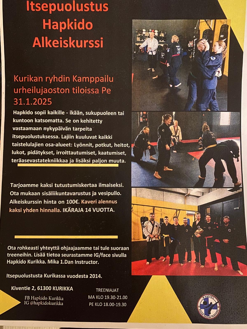 Hapkidon alkeiskurssi alkaa 31.1.2025