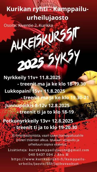 Kamppailujaoston alkeiskurssit syksyllä 2025