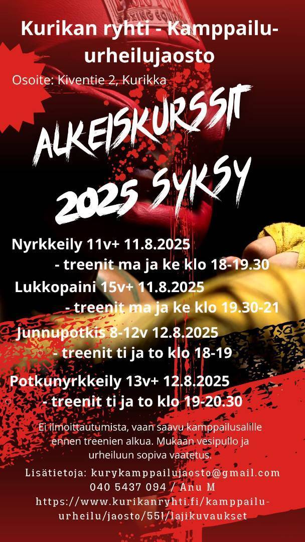 Kamppailujaoston alkeiskurssit syksyllä 2025