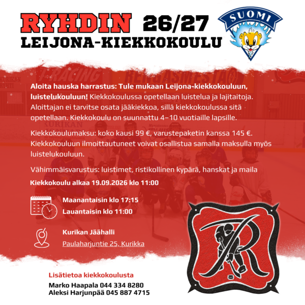 Leijona-kiekkokoulu alkaa lauantaina 19.9 klo 11:00