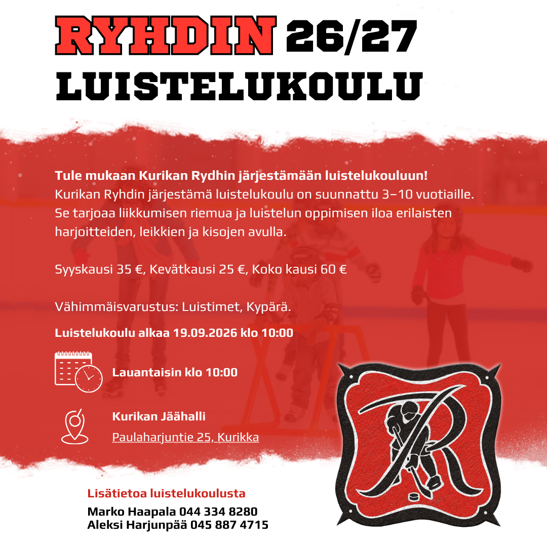 Luistelukoulu alkaa lauantaina 19.9 klo 10:00