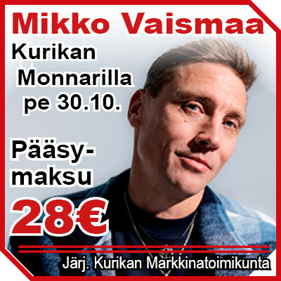 Perjantaina 30.10. stand up-koomikko Mikko Vaismaa