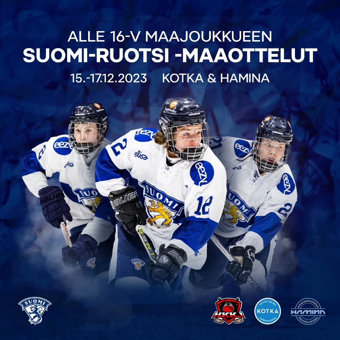 U16 Suomi – Ruotsi maaottelut Kotkan ja Haminan jäähalleissa 15.–17.12.2023