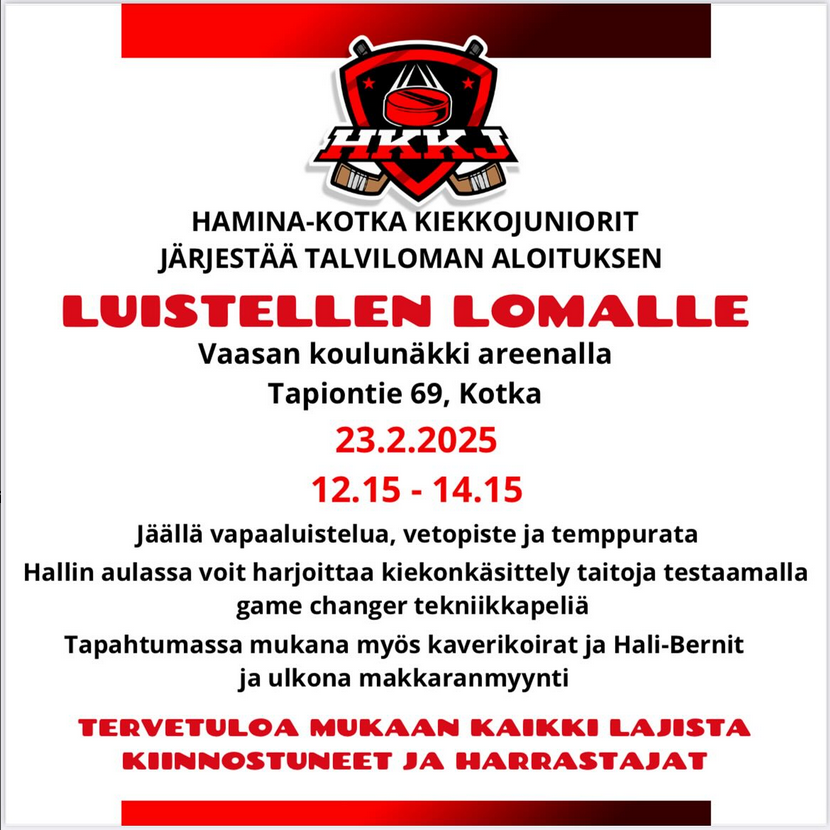 Luistellen lomalle –tapahtuma Kotkan kilpajäähallissa 23.2.2025!