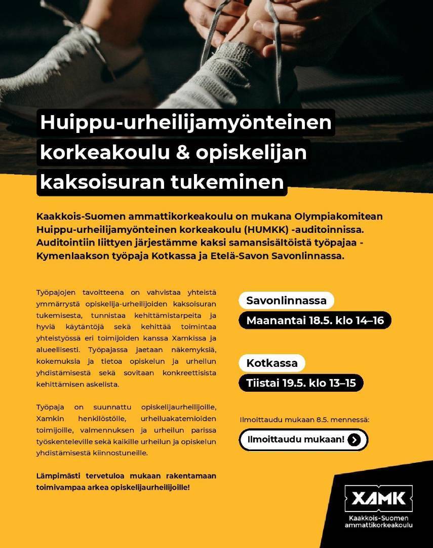 Olympiakomiten Huippu-urheilumyönteinen korkeakoulu (HUMMK) –auditointi Kotkassa 19.5.2026
