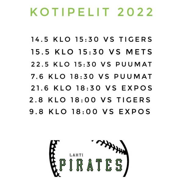 Lahti Pirates kotipelit 2022