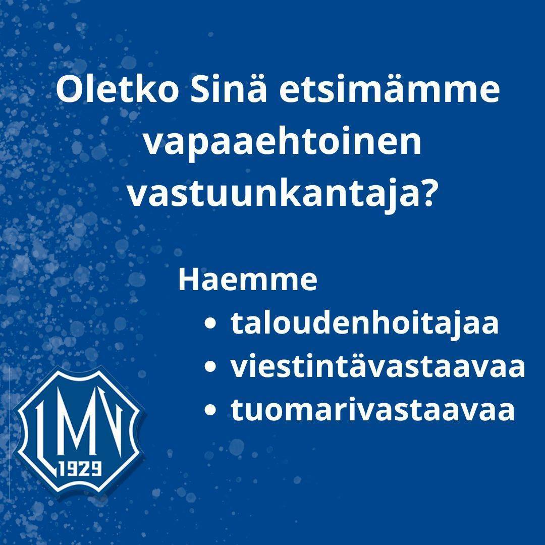 Haemme taloudenhoitajaa, viestintä- ja tuomarivastaavia