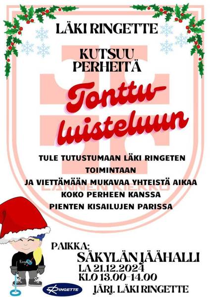 Koko perheen Tonttuluistelu lauantaina 21.12. klo 13.00