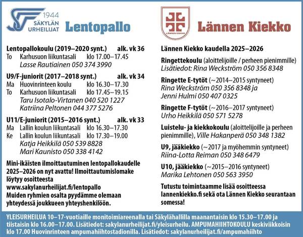 Kickstart - Harrastetapahtuma Säkylähallilla lauantaina 30.8. klo 13-15