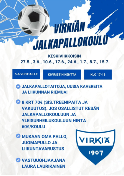 Virkiän jalkapallokoulu 5–6-vuotiaille – kesän hauskimmat treenit alkavat! ⚽