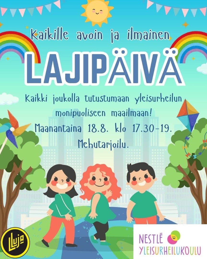 Kaikille lapsille ja perheille avoin Lajipäivä ma 18.8. klo 17.30-19!