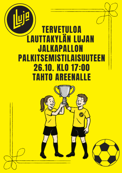 Jalkapallon palkitsemistilaisuus 26.10. Klo 17:00 