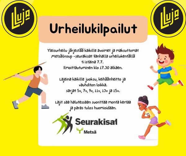 Metsä Group seurakisat ti 7.7. Vanhalla urheilukentällä!