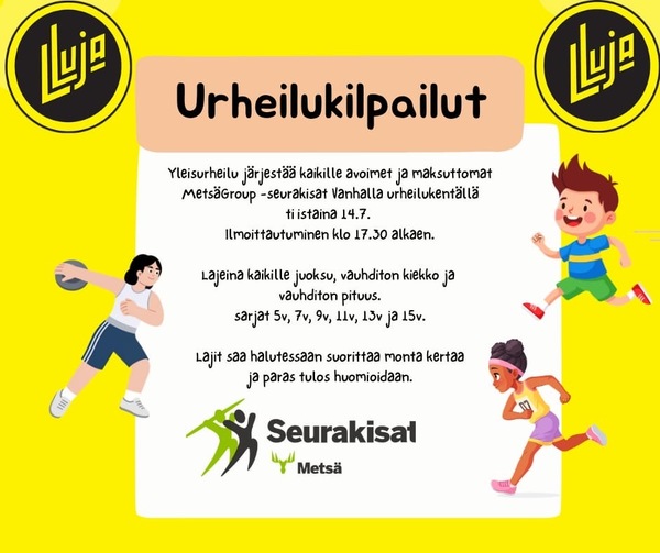 Metsä Group seurakisat ti 14.7. Vanhalla urheilukentällä!