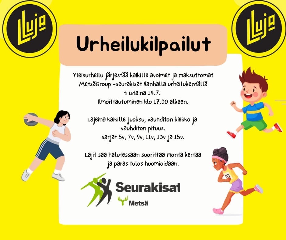 Metsä Group seurakisat ti 14.7. Vanhalla urheilukentällä!