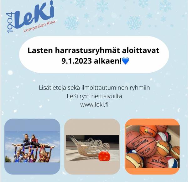 Lasten harrastusryhmät aloittavat 9.1.2023 alkaen, olettehan jo ilmoittautuneet mukaan?