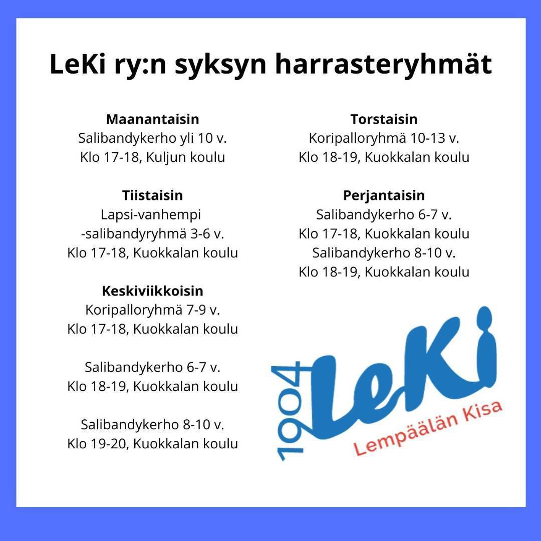 LeKi Ry:n harrasteryhmien ilmoittautuminen auki syksylle 2025!