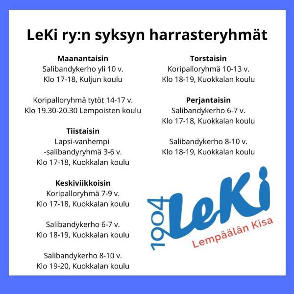 LeKi Ry:n harrasteryhmien ilmoittautuminen auki syksylle 2025!
