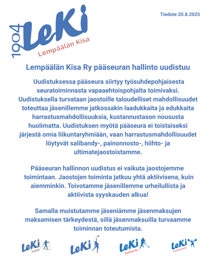 Lempäälän Kisa ry:n Pääseuran hallinto uudistuu