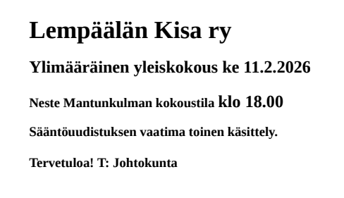 Lempäälän Kisa ry:n ylimääräinen yleiskokous