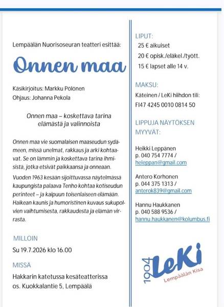 Lähde kesäteatteriin ja tue samalla LeKi-hiihtoa