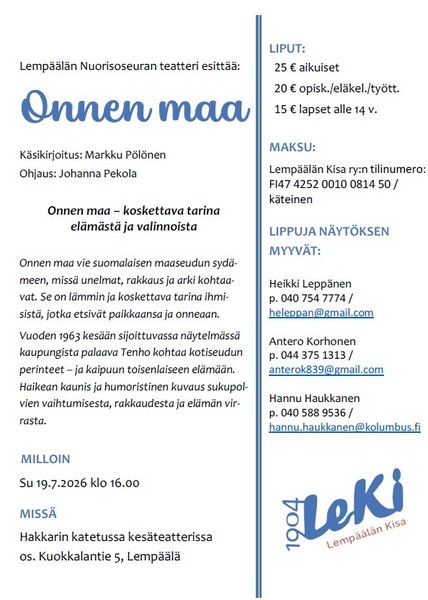 Lähde kesäteatteriin ja tue samalla LeKi-hiihtoa