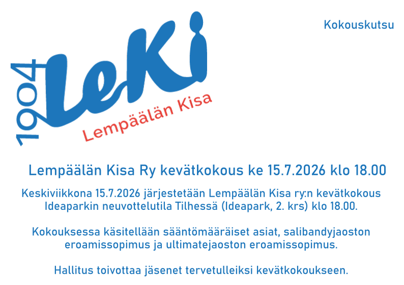 Lempäälän Kisa ry:n kevätkokous ke 15.7. klo 18.00
