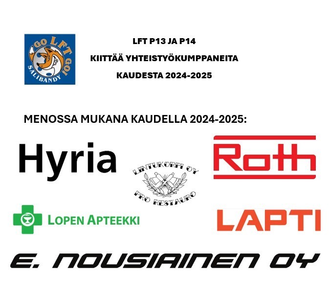 P13 ja P14 joukkueet kiittävät yhteistyökumppaneita