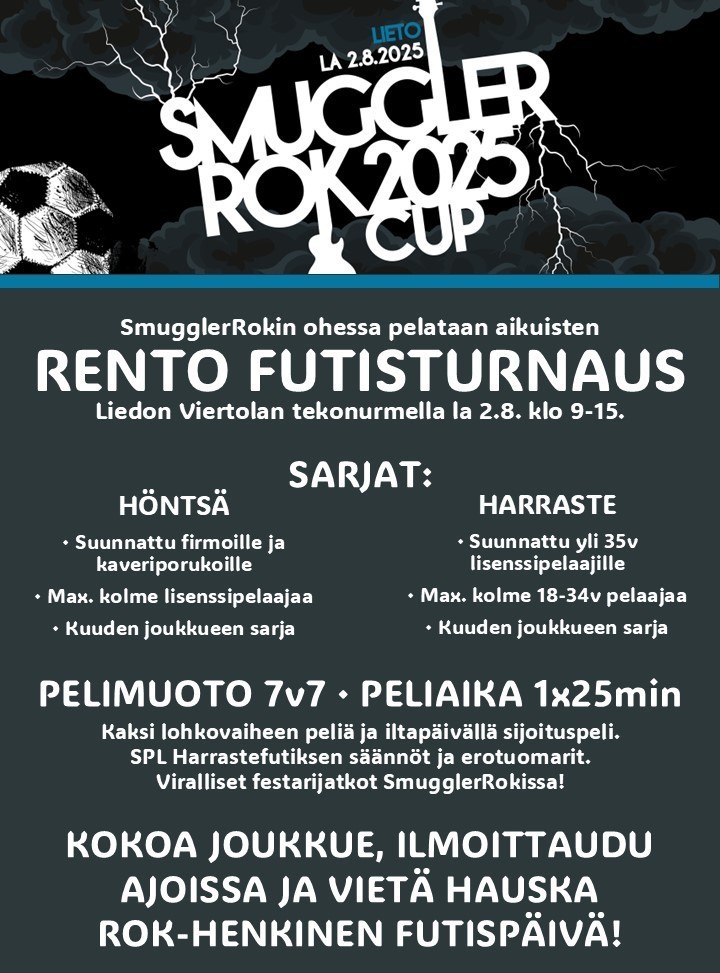 SmugglerRokCup-harrastefutisturnaus aikuisille la 2.8.2025