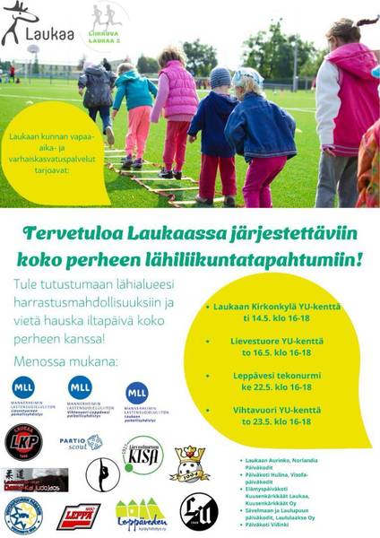 Lähiliikuntatapahtuma tiistaina 14.5. Laukaan Kirkonkylällä klo 16-18!